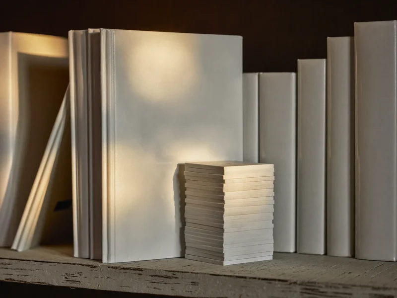 Illustration af hylde med sprogbøger og flashcards i et skolebibliotek
